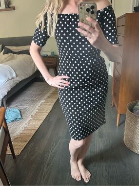 Black and white Polka Dot Off-Shoulder Bodycon Dress